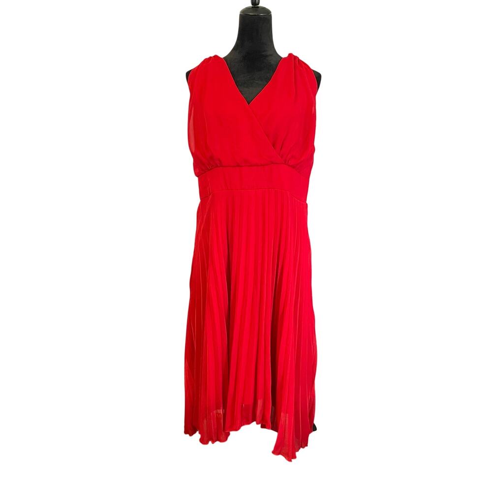Ashley Stewart Red Pleated Halter Neck Midi Dress Plus Size 14/16 Women’s
